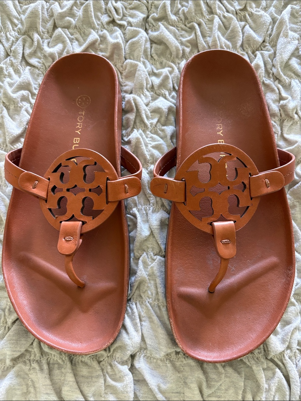 Tory Burch Cognac Leather Miller Thong Sandals